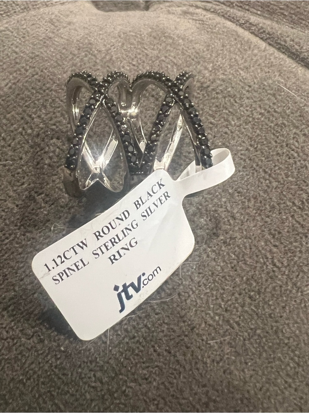 JTV Black Spinel Sterling Silver Crisscross Ring